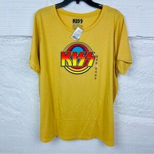 NWT KISS yellow retro rock band KISS shorts sleeve shirt size 1X